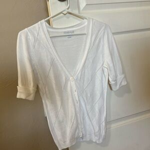 New York & Company White Short Sleeve Cardigan XS Lightweight Button Front